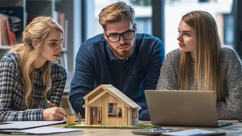 3 People discussing Property Investments A group on young Property Investors discussing property plans